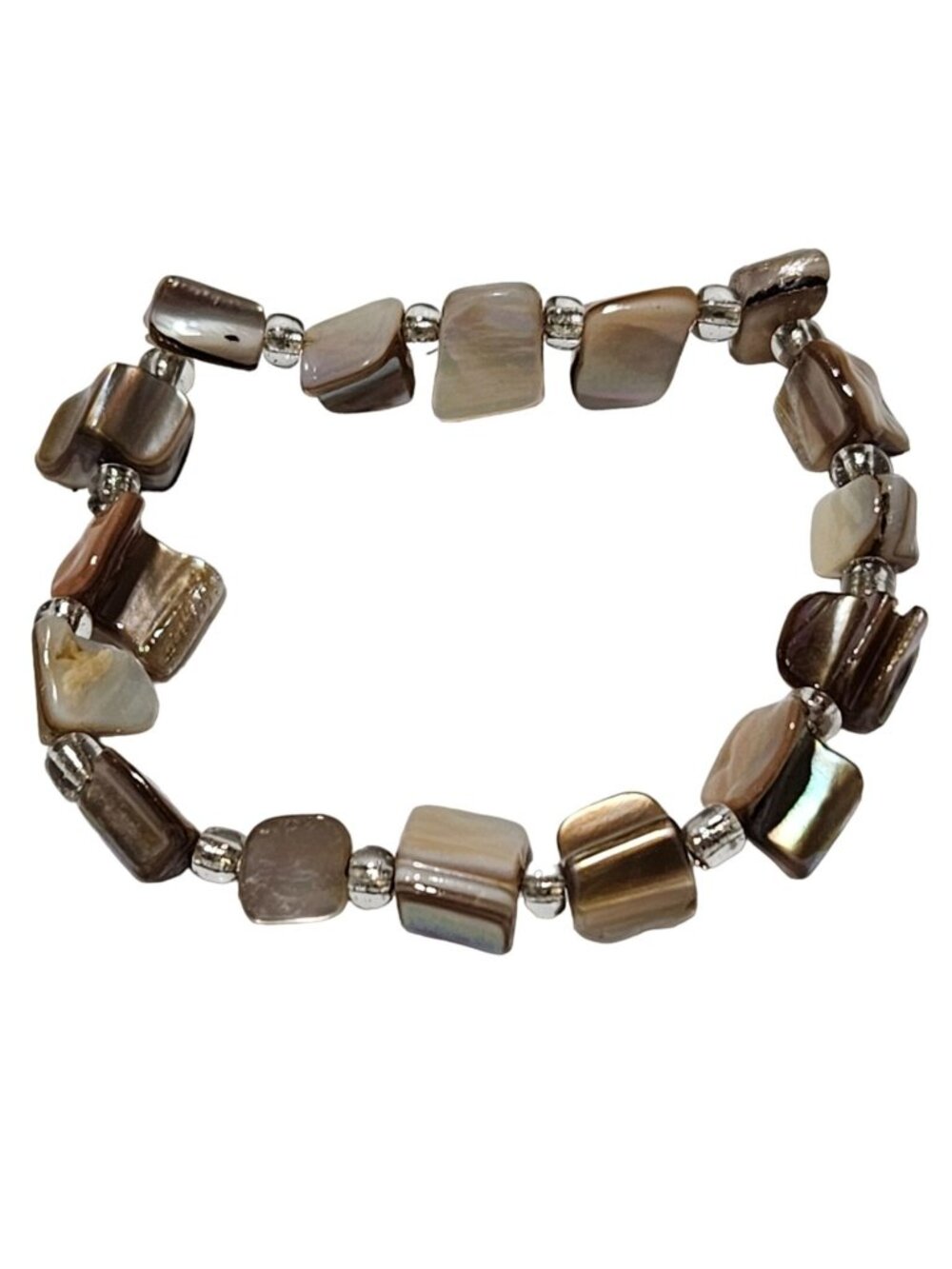 Mother of Pearl Shell Bead Bracelet Stretch Brown Iridescent Beach Mermaidcore